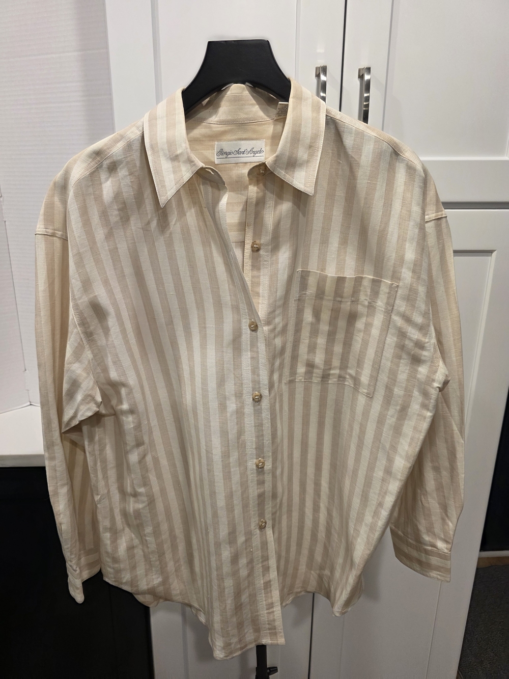 Casual Vertical-Stripe Button-Down Shirt in Beige/White